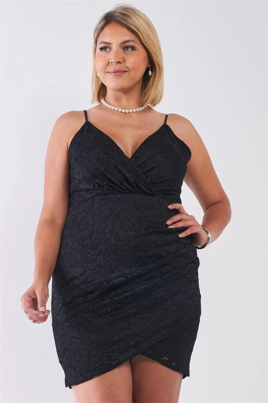 Junior Plus Size Black Floral Lace Cami Bodycon Dress /2-2-2 - Tasha Apparel Wholesale