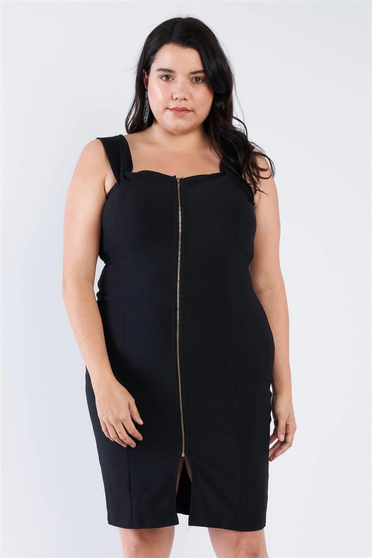 Black Plus Size Front Zip Dress /2-1-1 - Tasha Apparel Wholesale