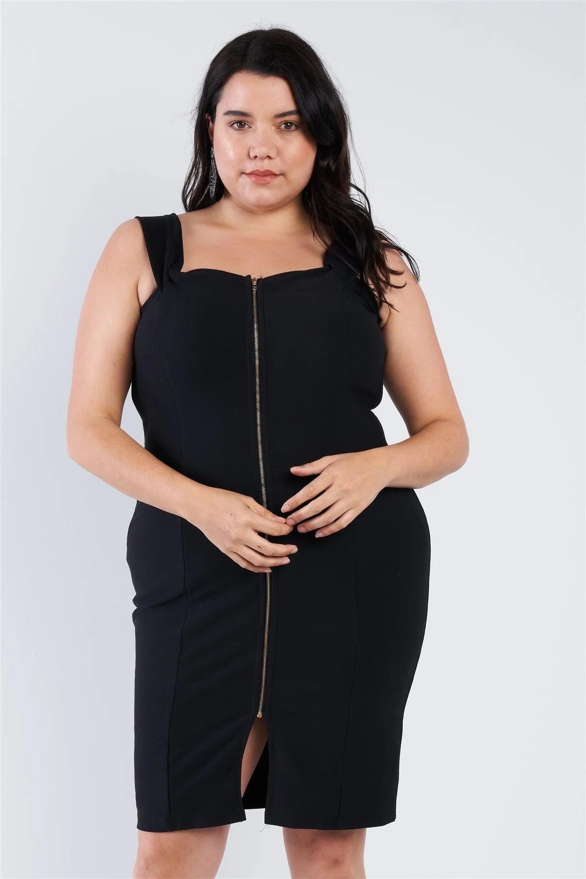 Black Plus Size Front Zip Dress /2-1-1 - Tasha Apparel Wholesale