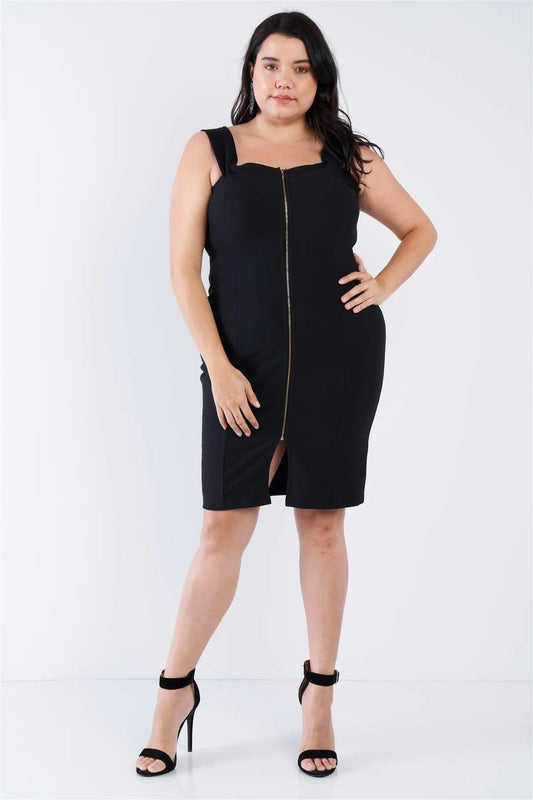 Junior Plus Size Black Front Zip Dress /2-2-2 - Tasha Apparel Wholesale