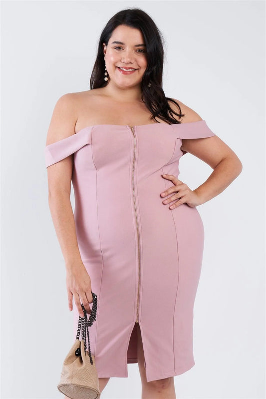 Junior Plus Size Mauve Front Zip Dress /2-2-2 - Tasha Apparel Wholesale