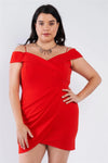 Junior Plus Size Tomato Red Off The Shoulder Mini Dress /3-2-2 - Tasha Apparel Wholesale