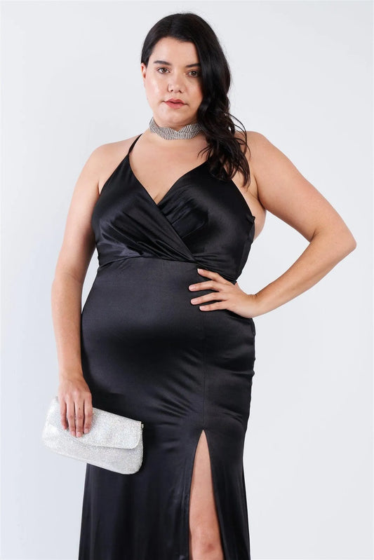 Plus Size Black Surplice Open Criss Cross Back Maxi Dress /2-1-1 - Tasha Apparel Wholesale