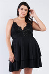 Junior Plus Size Black Lace Embroidered Layered Mini Dress /2-2-2