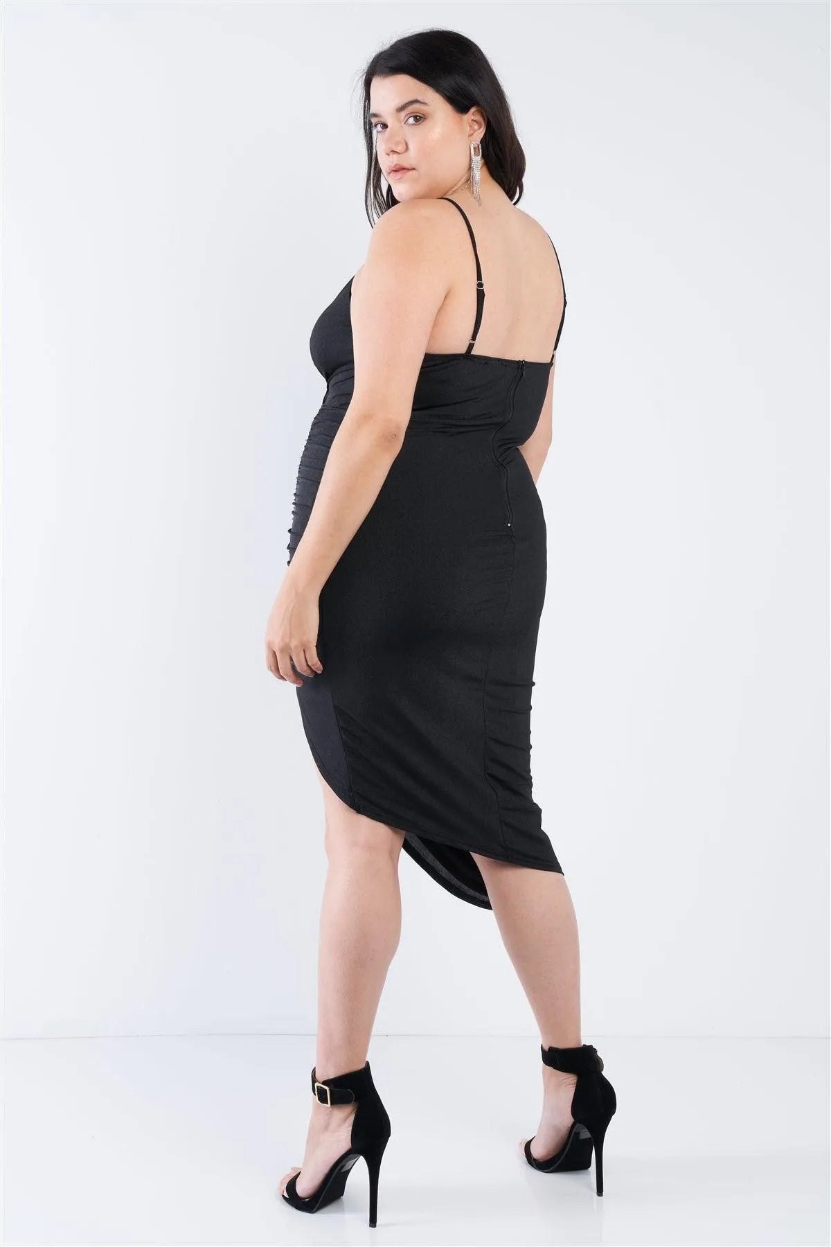 Junior Plus Size Black A-Symmetrical Scrunch Dress /2-2-2 Junior Plus Size Black A-Symmetrical Scrunch Dress /2-2-2