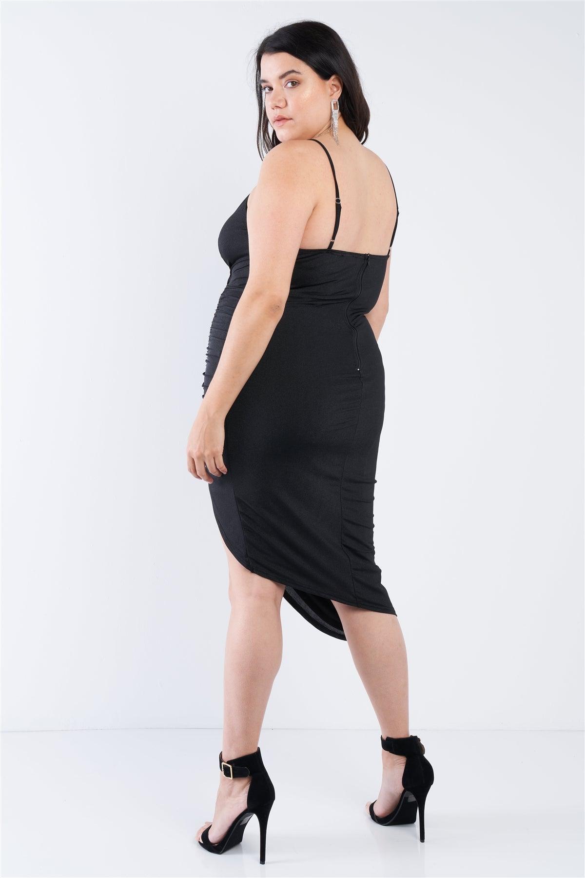 Junior Plus Size Black A-Symmetrical Scrunch Dress /2-3-2