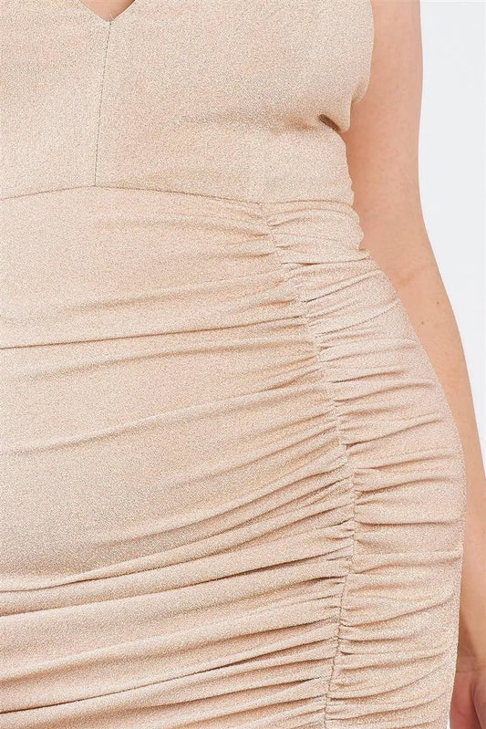 Junior Plus Size Champagne Gold Floor Length Dress /3-2-2 - Tasha Apparel Wholesale