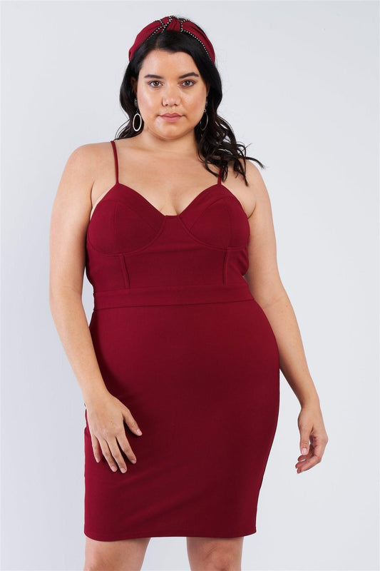 Junior Plus Size Burgundy Mini Sweetheart Dress /3-2-2 - Tasha Apparel Wholesale