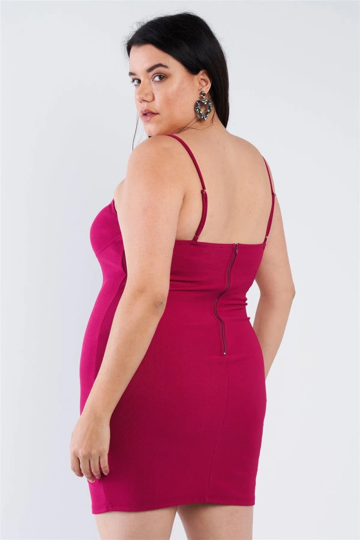 Junior Plus Size Wine Red Spaghetti Strap Mini Dress /2-1-1 - Tasha Apparel Wholesale