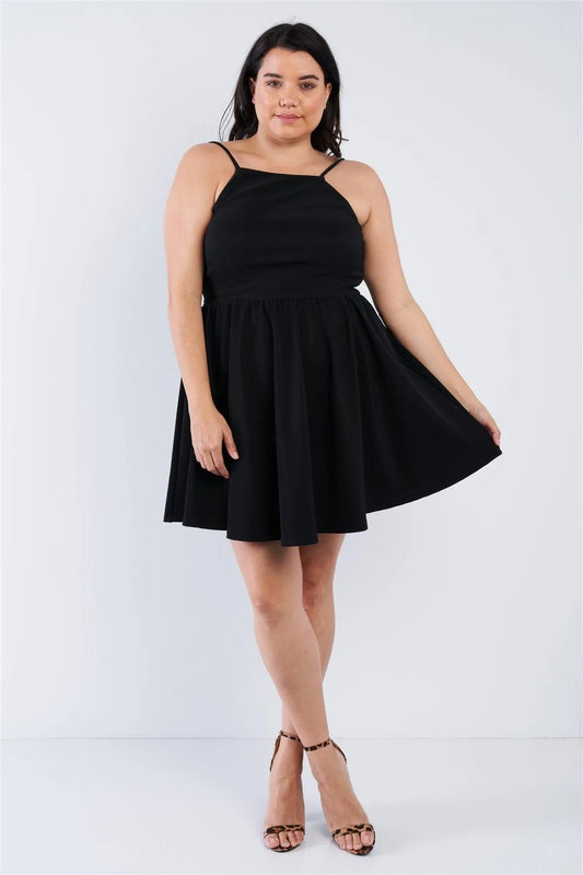 Junior Plus Size Black Fit N' Flare Mini Dress /3-2-2 - Tasha Apparel Wholesale