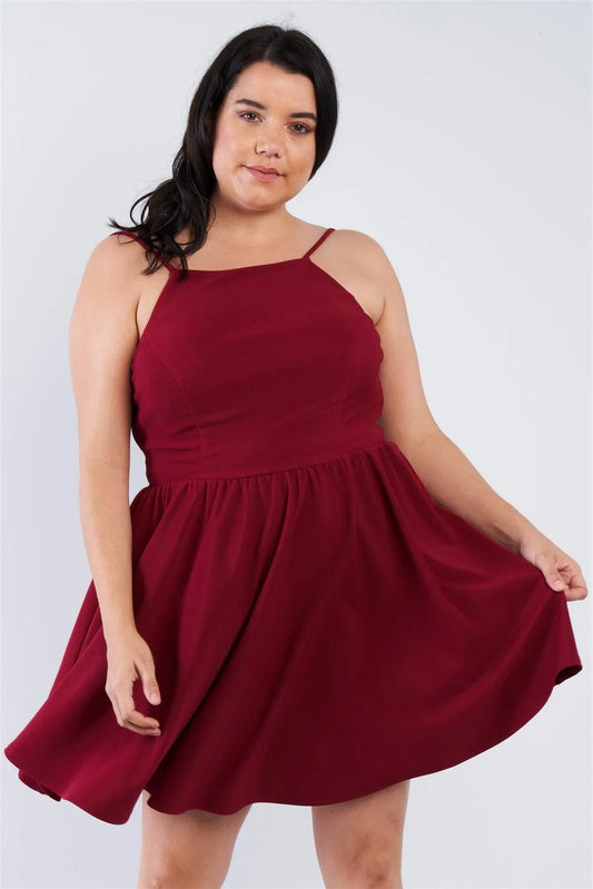 Burgundy Plus Size Fit N' Flare Mini Dress /2-1-1 - Tasha Apparel Wholesale