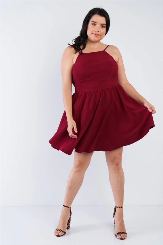 Junior Plus Size Burgundy Fit N' Flare Mini Dress /2-2-2 - Tasha Apparel Wholesale