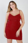 Junior Plus Red Lurex V-Neck Cut-Out Back Sleeveless Mini Dress /1-1-1 - Tasha Apparel Wholesale