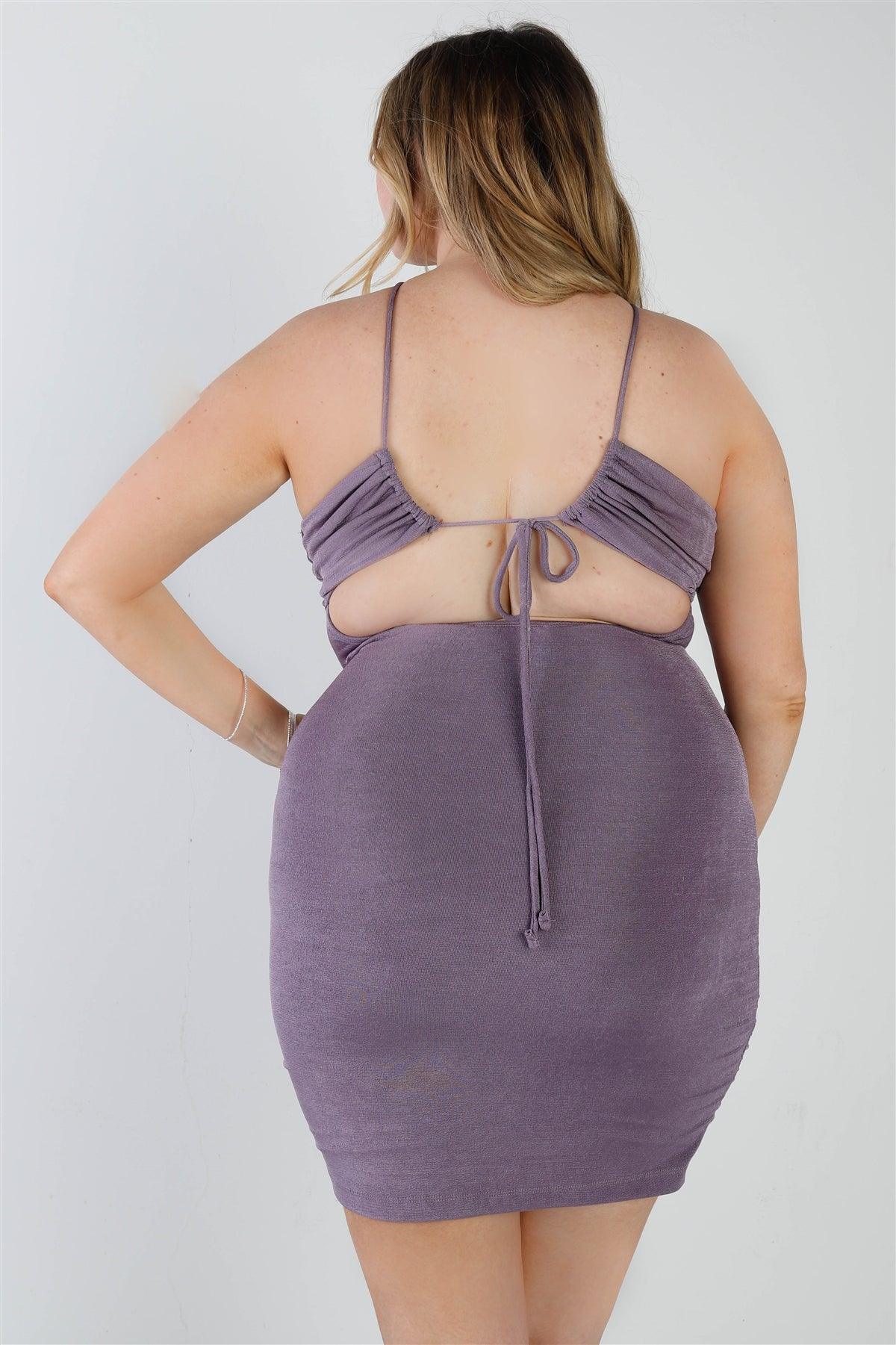Junior Plus Lavender Textured Sleeveless Cut-Out Detail Self-Tie Back Mini Dress /2-2-2