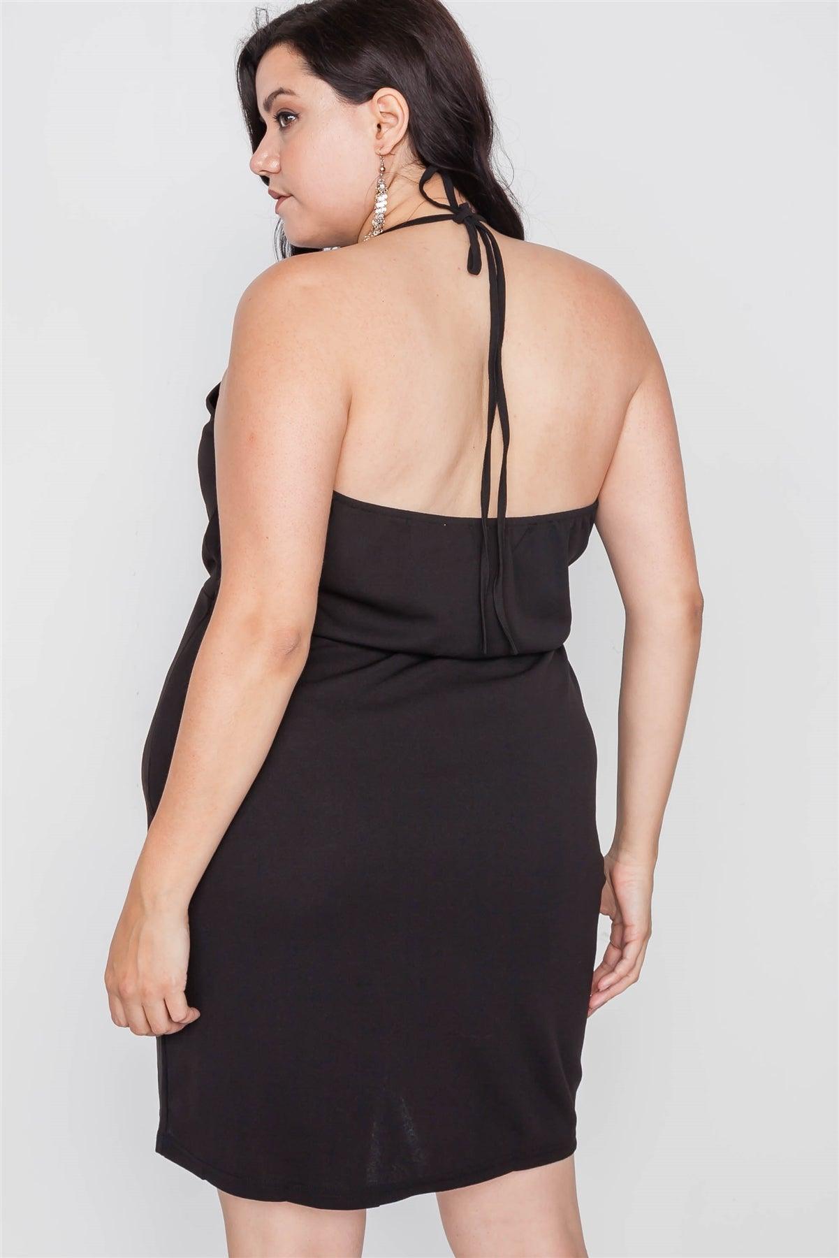 Junior Plus Size Black Lace Detail Bodycon Mini Dress / 1-3-1