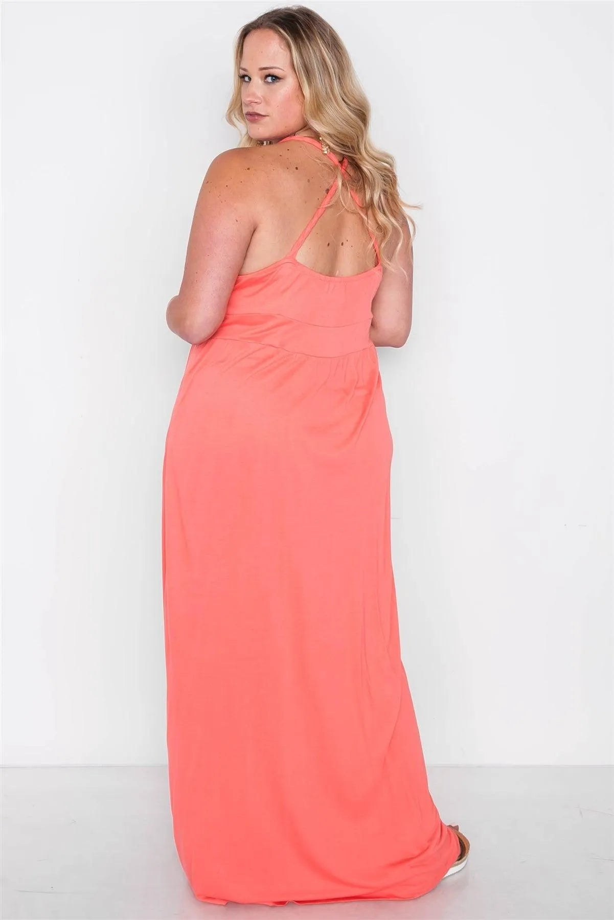 Junior Plus Size Coral Strap Detail Cami Solid Maxi Dress / 2-2-2 - Tasha Apparel Wholesale