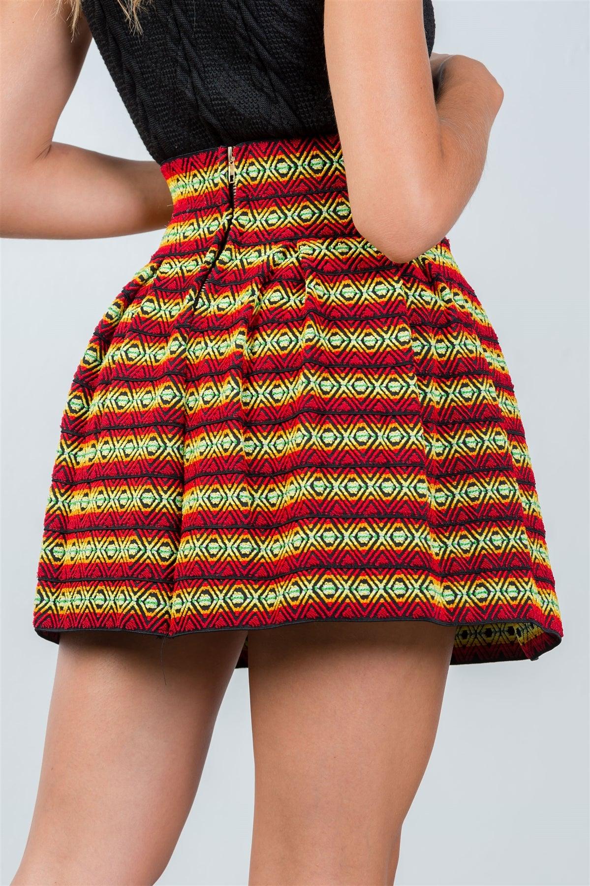 Red Tribal Textured Pattern Mini Skirt /3-2-2