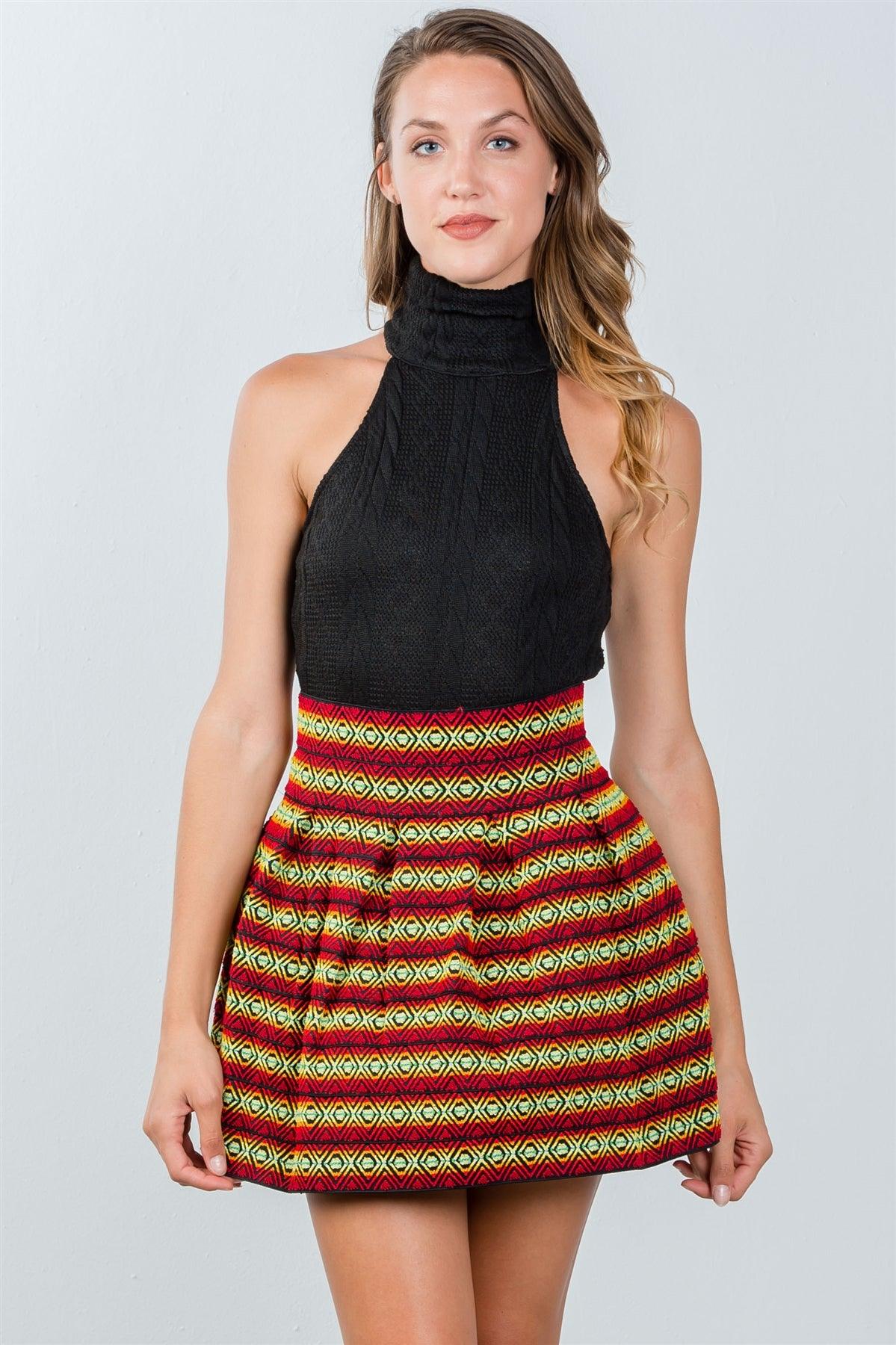 Red Tribal Textured Pattern Mini Skirt /3-2-2