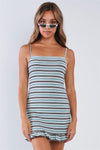 Mint Striped Cami Strap Ruffled Hem Tight Fitting 90's Mini Dress /3-2-1
