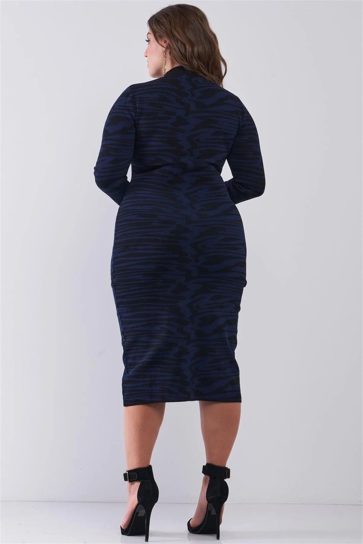 Junior Plus Black & Royal Zebra Print Turtle Neck Long Sleeve Fitted Mini Dress /2-2-2 - Tasha Apparel Wholesale