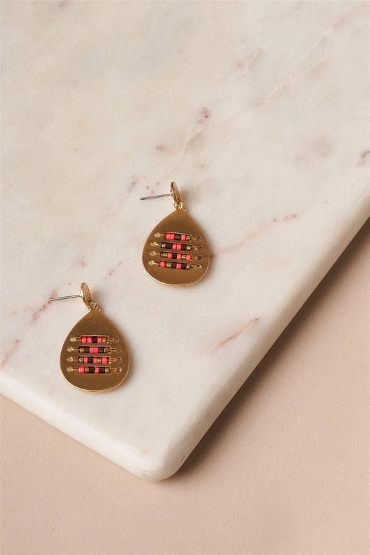 Pink Intricate Beaded Tear Drop Earrings /3 Pairs - Tasha Apparel Wholesale