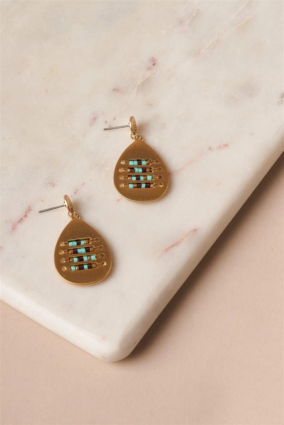 Turquoise Intricate Beaded Tear Drop Earring /3 Pairs - Tasha Apparel Wholesale