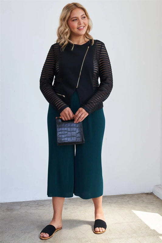 Junior Plus Size Black Mesh Stripped Chiffon Long Sleeve Jacket /1-2-2 - Tasha Apparel Wholesale