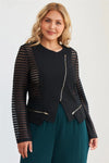 Junior Plus Size Black Mesh Stripped Chiffon Long Sleeve Jacket /2-2-2 - Tasha Apparel Wholesale
