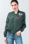 Dark Green Patch Bomber Jacket / 2-2-2 - Tasha Apparel Wholesale