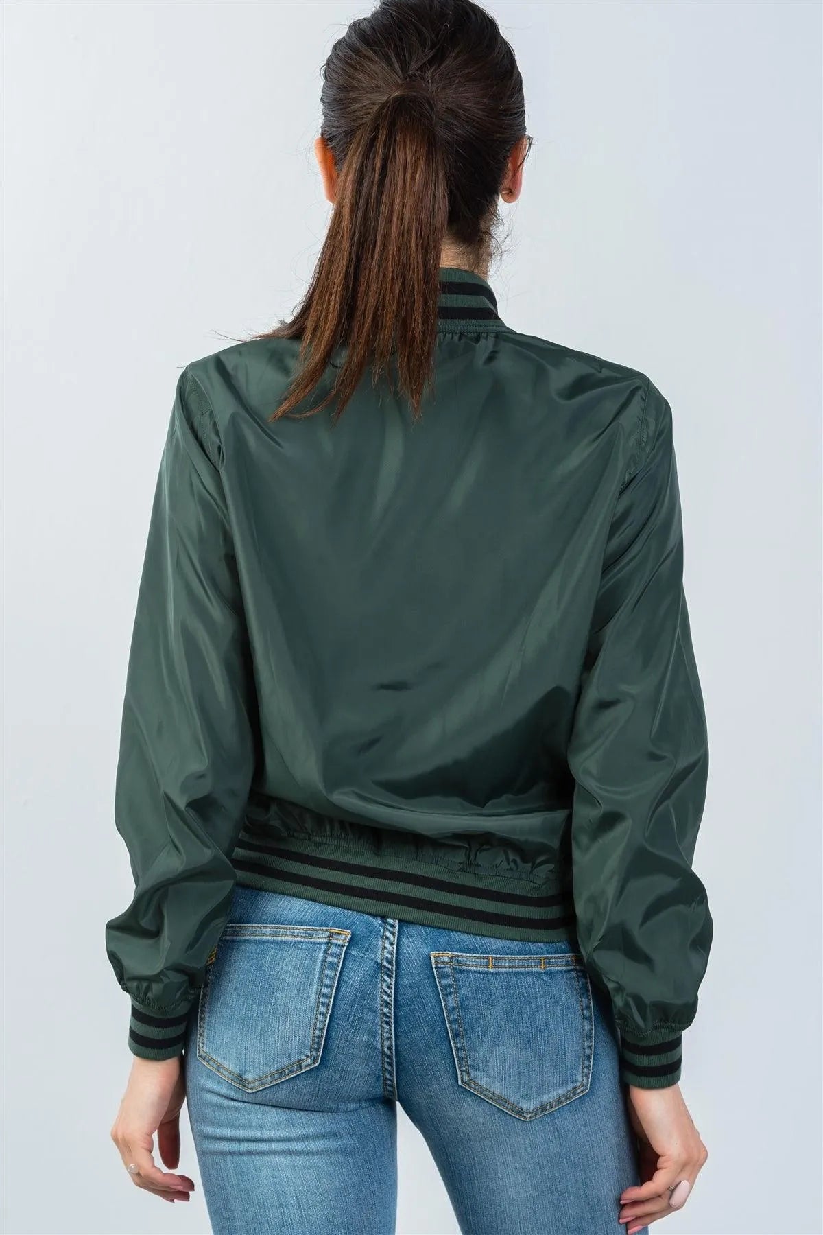 Dark Green Patch Bomber Jacket / 2-2-2 - Tasha Apparel Wholesale