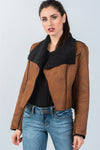 Cognac Relaxed Fit Faux Sheepskin Drape Neck Jacket /1-1 - Tasha Apparel Wholesale