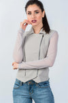 Grey Mesh Long Sleeve Double Zipper Front Jacket / 2-2-2 - Tasha Apparel Wholesale