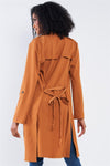Brown Classy Open Front Self-Tie Relaxed Fit Long Sleeve Lightweight Midi Trench Coat Jacket /2-2-2