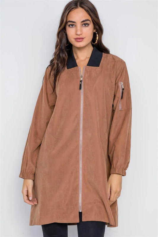Brown Lightweight Zip-Front Long Sleeve Jacket /2-2-2 - Tasha Apparel Wholesale