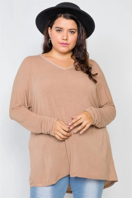 Plus Size Coca Basic Oversized Long Sleeve Top /2-2-2 - Tasha Apparel Wholesale