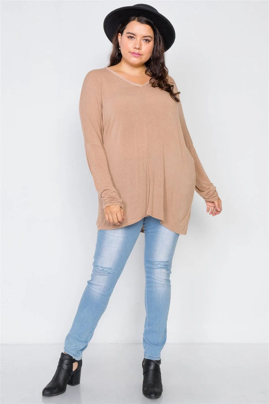 Cocoa Basic Plus Size Oversized Long Sleeve Top /3-3 - Tasha Apparel Wholesale