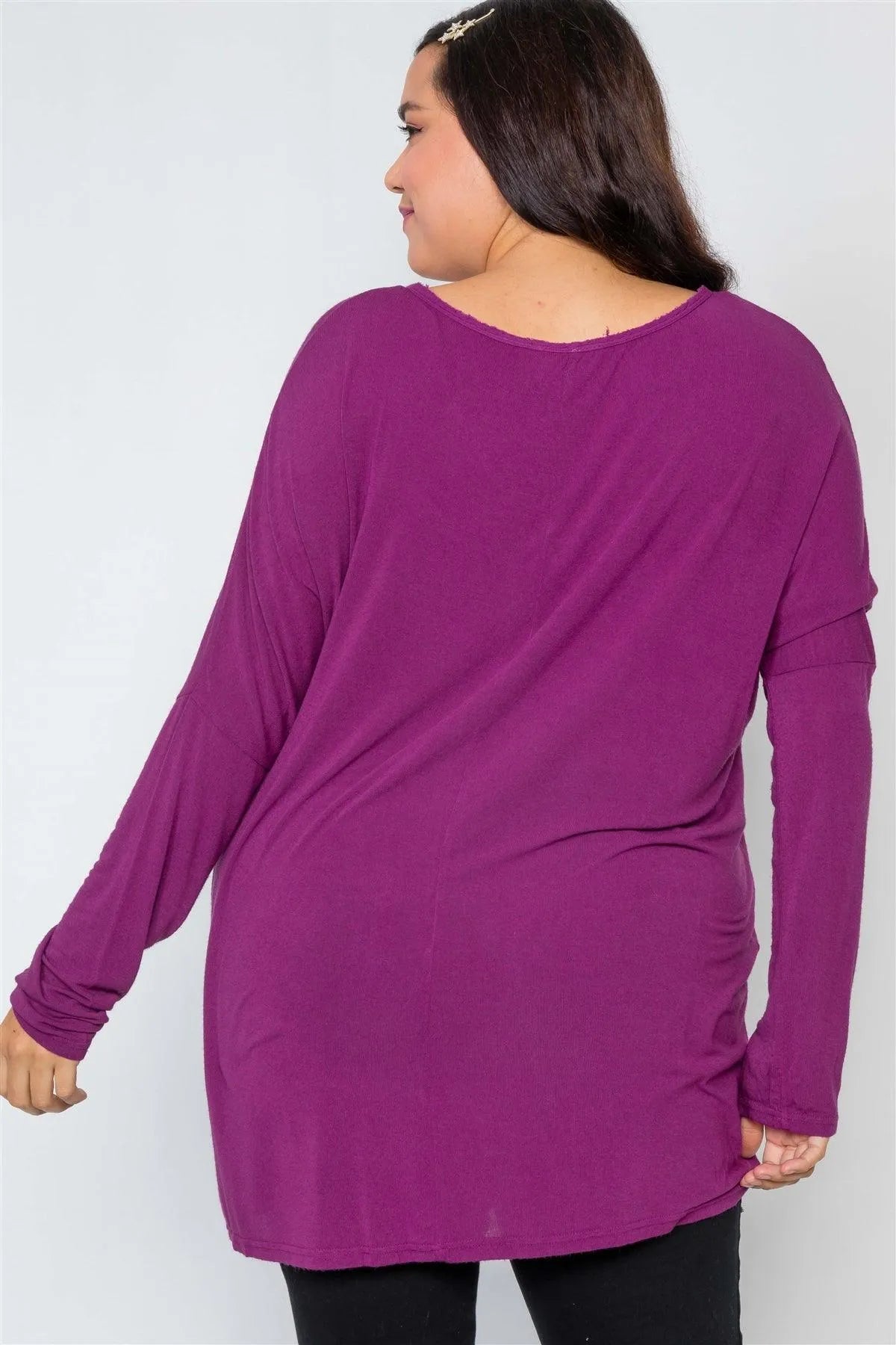 Plus Size Magenta Oversized Long Sleeve Tunic Top - Tasha Apparel Wholesale