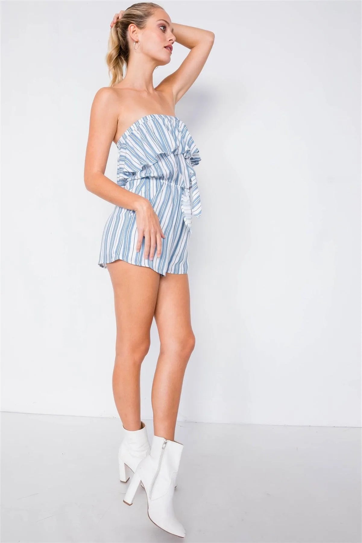 Blue Sleeveless Striped Bow Romper /3-2-2 - Tasha Apparel Wholesale