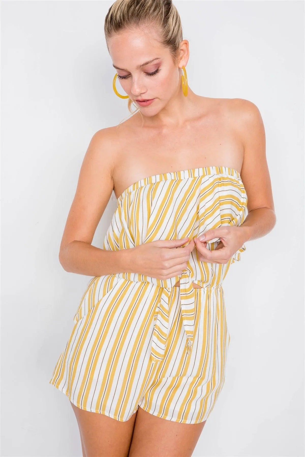 Lime Sleeveless Striped Bow Romper /3-1-1 - Tasha Apparel Wholesale