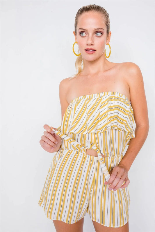 Lime Sleeveless Striped Bow Romper /3-2-1 - Tasha Apparel Wholesale