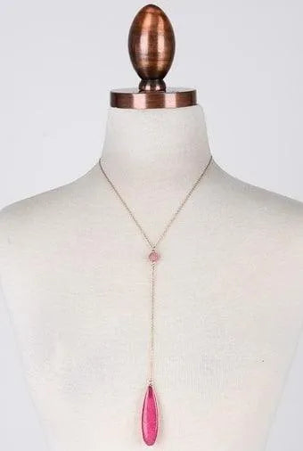Pink Double Natural Stone Charm Necklace /12 Pieces - Tasha Apparel Wholesale