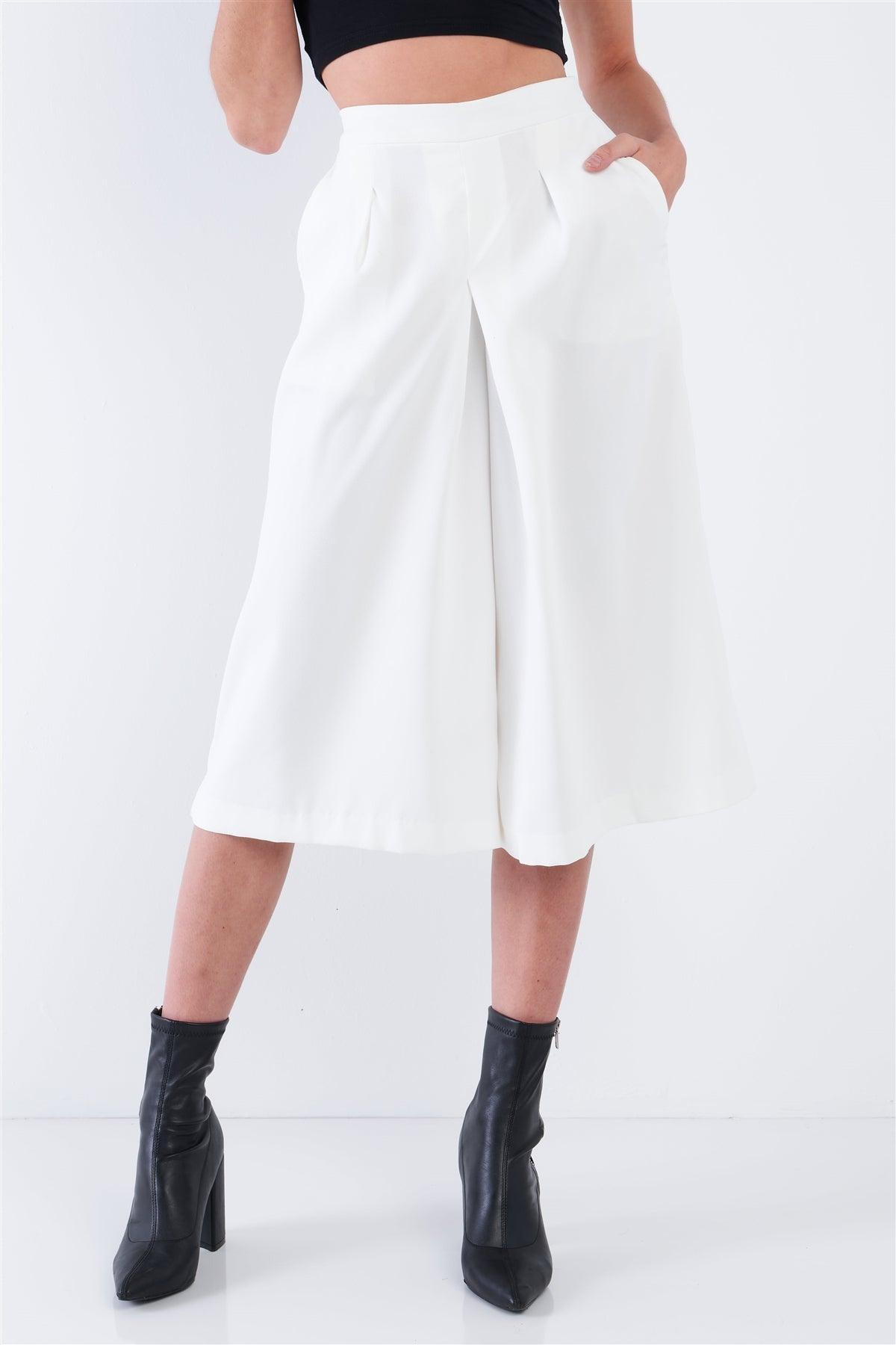 Off-White High Waisted Front Center Pleated Wide Leg Gaucho Pants /2-2-2