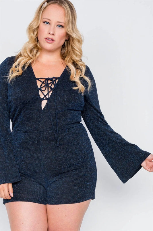 Plus Size Midnight Deep V-Neck Evening Romper /2-2-2 - Tasha Apparel Wholesale