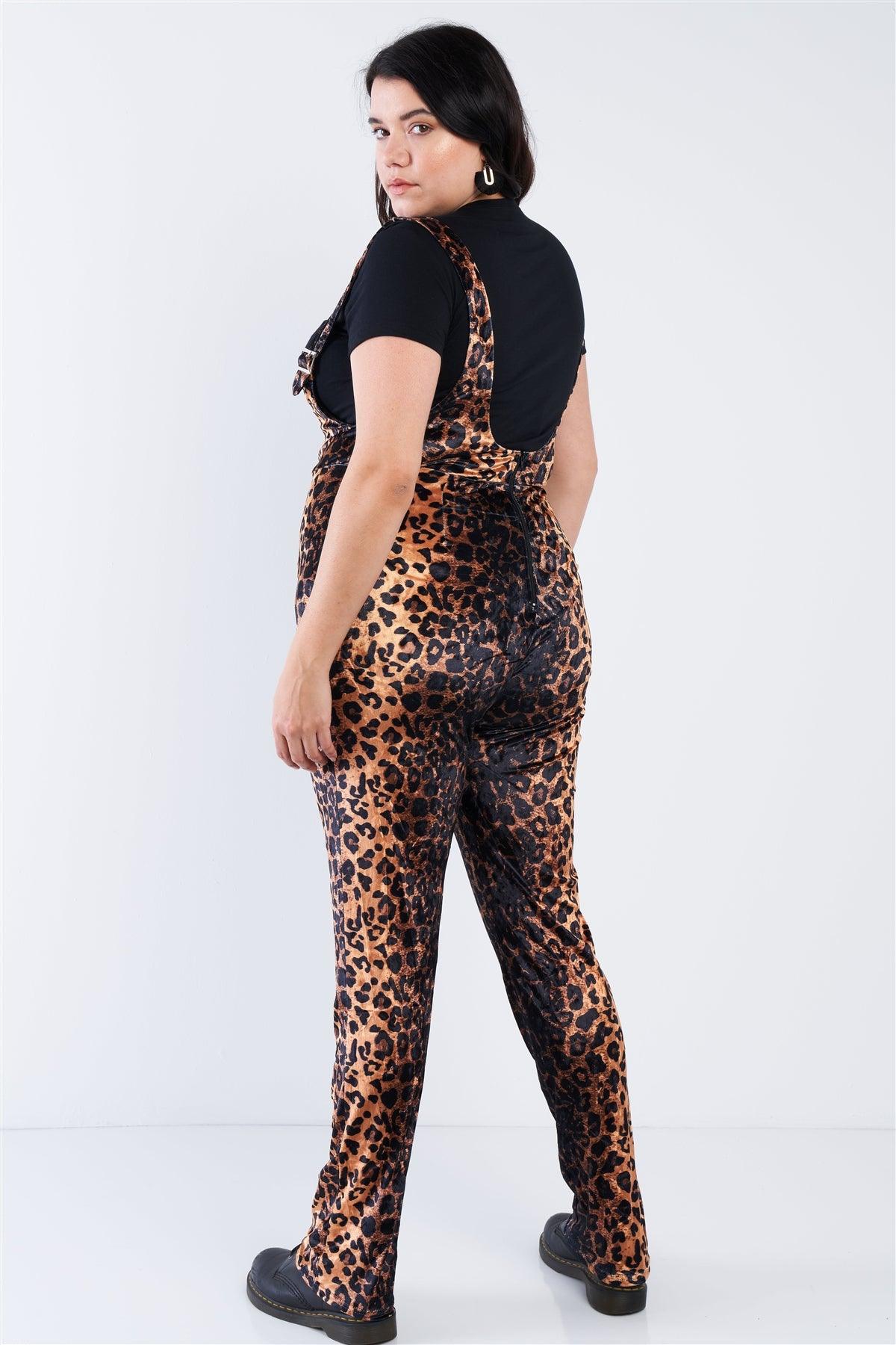 Junior Plus Size Leopard Print High Waist Overall Jumpsuit /2-1-1