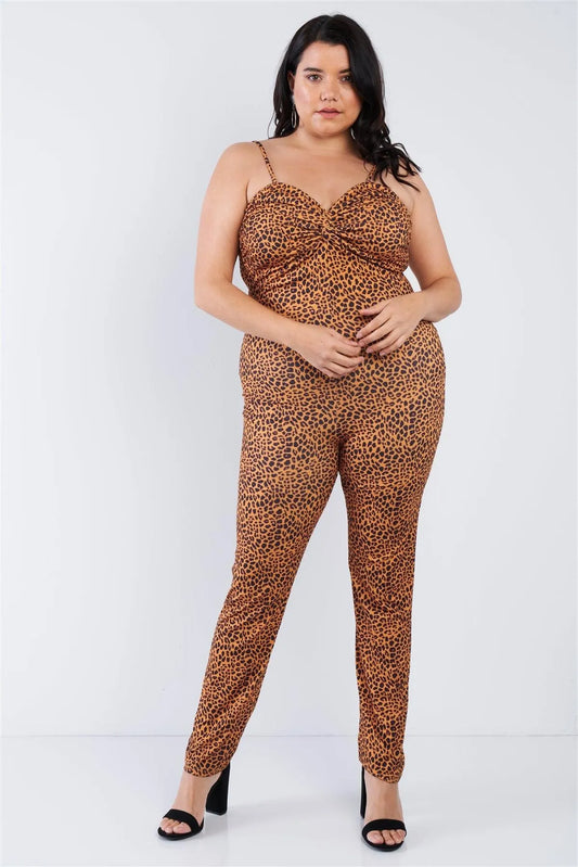 Junior Plus Size Cheetah Print Catsuit Jumpsuit /2-2-2 - Tasha Apparel Wholesale