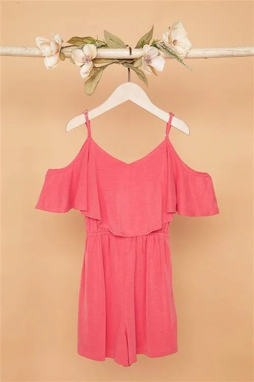 Toddler Girls Mauve Cold Shoulder Cami Romper - Tasha Apparel Wholesale