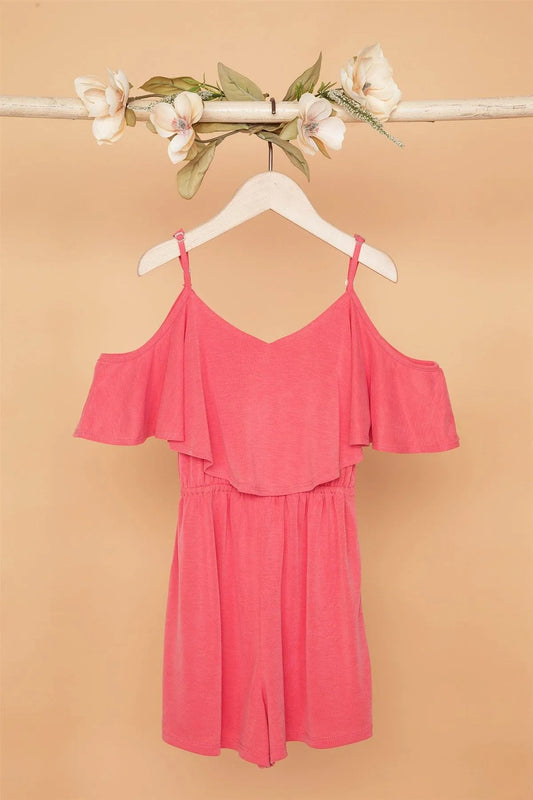 Toddler Girls Peach Cold Shoulder Cami Romper /1-2-2 - Tasha Apparel Wholesale