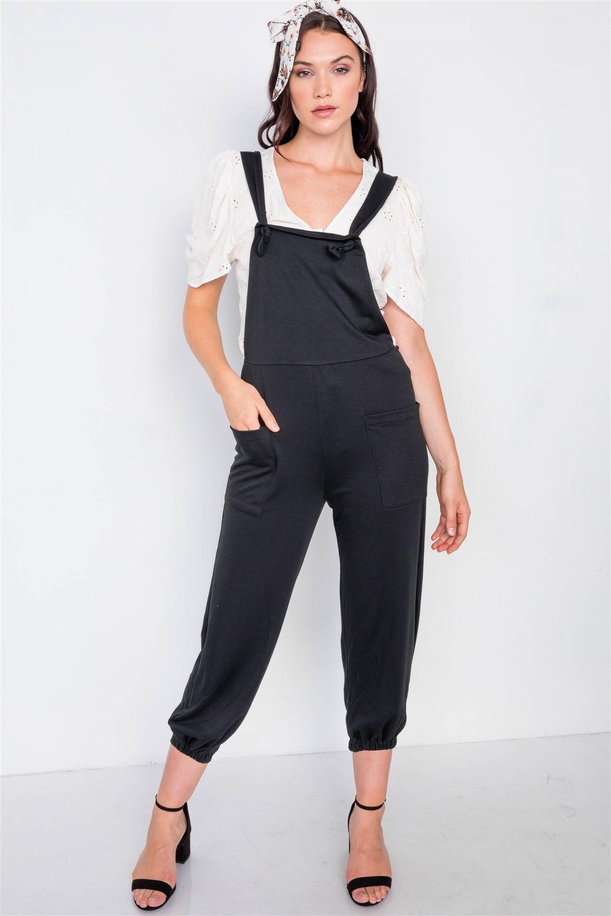 Black Casual Cinched Adjustable Overalls