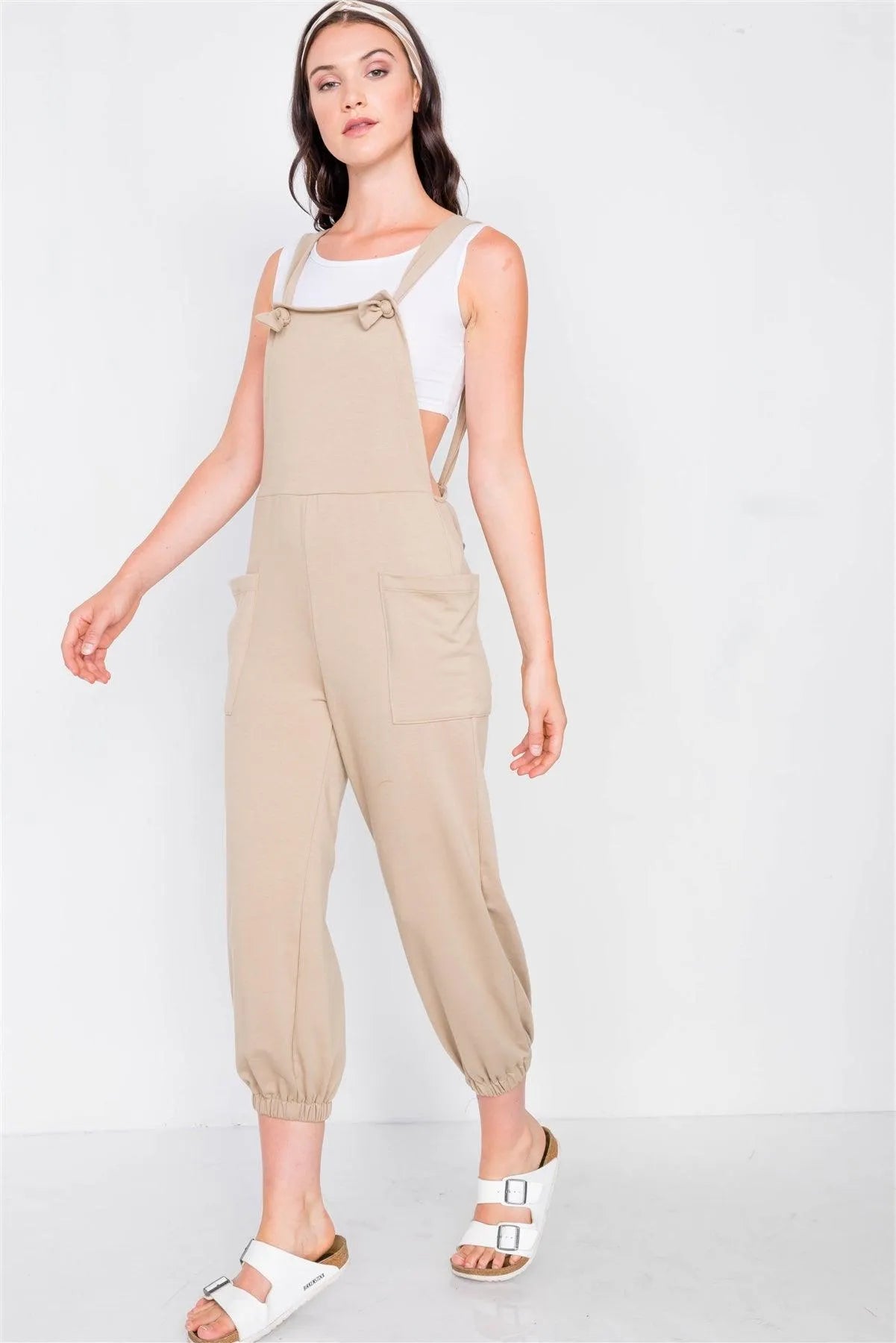 Coffee Casual Cinched Adjustable Overalls - Tasha Apparel Wholesale