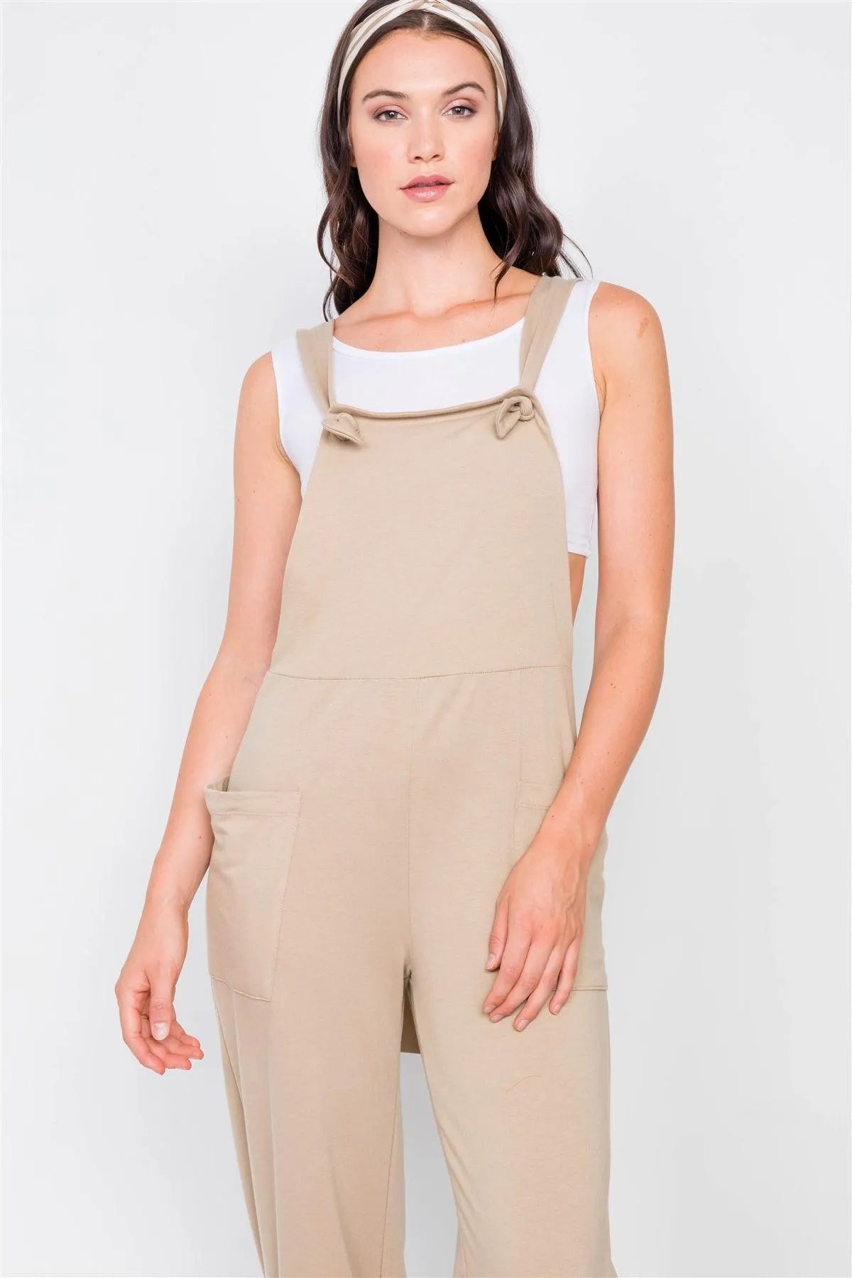 Coffee Casual Cinched Adjustable Overalls - Tasha Apparel Wholesale